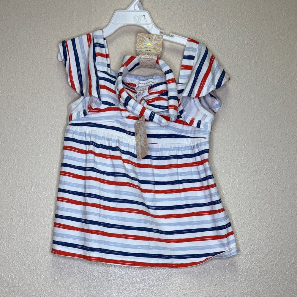 Tommy Bahama Girls Red, Blue, and White Striped Dress with Headband